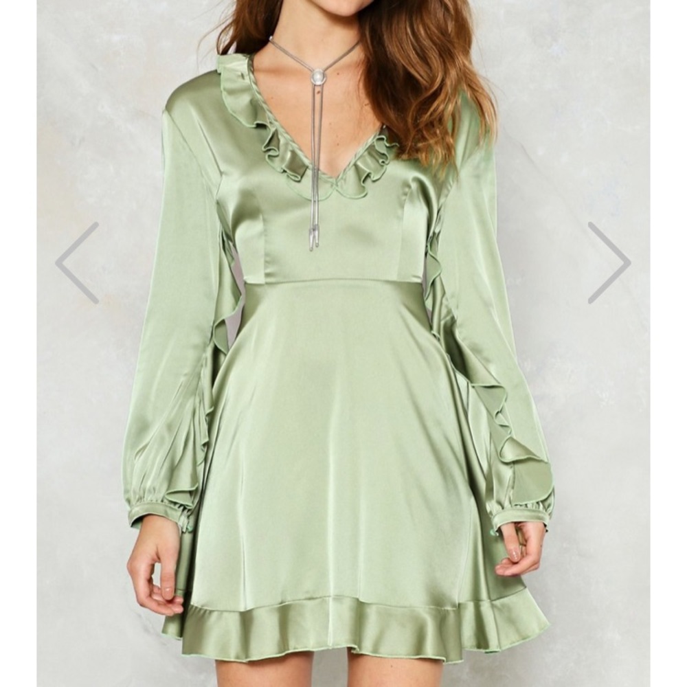 NWT Nasty Gal Green Satin dancing dress!